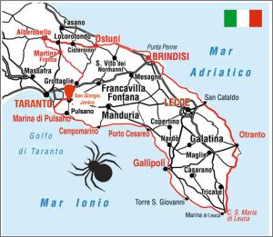 una mappa del paraguaio con un ragno sopra di Flaviana Salento Holiday House a Pulsano