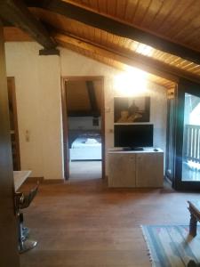 a living room with a television and a bed at Maso del Capitel in Commezzadura