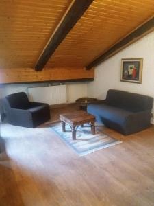 a living room with two couches and a coffee table at Maso del Capitel in Commezzadura