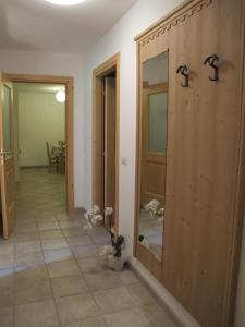 Habitación con paredes de madera y espejo en la pared. en Il Cardo Trentino, en Bedollo