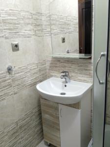 een badkamer met een wastafel en een spiegel bij Camelot in Rakhiv