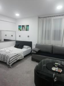 - un salon avec un lit et un canapé dans l'établissement Apartment Centar, à Užice