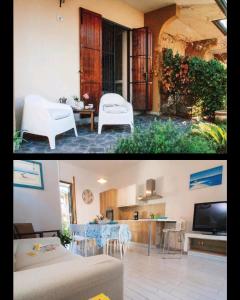 Casa Vacanze Zadina في تشيزيناتيكو: صورتين لغرفة معيشة ومطبخ
