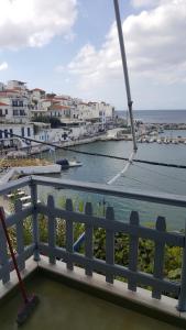 a view from the balcony of a cruise ship at Esperides Sea in Andros