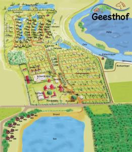 a map of a resort next to a body of water at Ferienpark Geesthof in Hechthausen