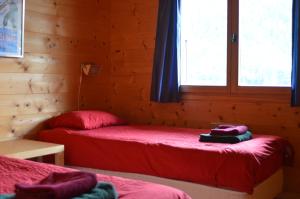 a bedroom with two beds and a window at Chalet La Rose in Montriond