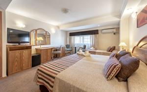a hotel room with a large bed and a television at Hotel Tronador in Mar del Plata