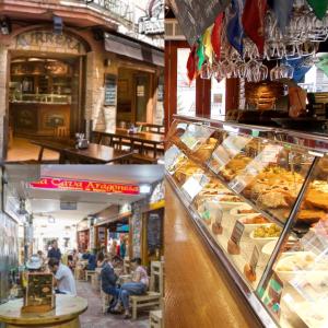 two pictures of a bakery with people sitting at tables at Ducado of the Sea in Benidorm