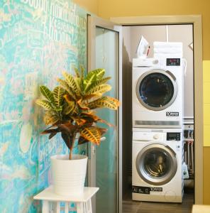 een wasmachine en een plant in een ruimte bij Hostel Sleep Space in Kazan