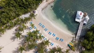 an overhead view of a beach with palm trees and a boat at The Verandah Antigua - All Inclusive - Adults Only in Willikies