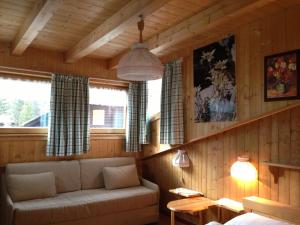 uma sala de estar com um sofá numa cabina em Ciasa Cianins em San Vigilio Di Marebbe