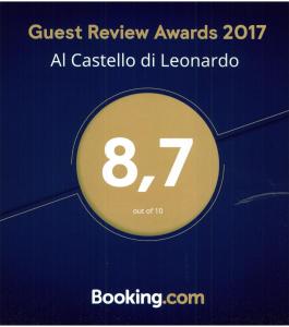 Un certificat, premiu, logo sau alt document afișat la Al Castello di Leonardo