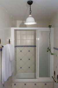 a shower with a glass door in a bathroom at Lugar dos Devas in Covelo +64 photos