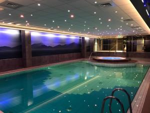 a large swimming pool in a hotel room with a view of mountains at Hotel Zuiderduin in Egmond aan Zee