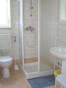 Un baño con ducha, inodoro y lavabo. en Apartments Paloma Blanca, en Medulin