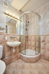 a bathroom with a shower and a sink at Top Ten House Marszałkowska VI in Warsaw