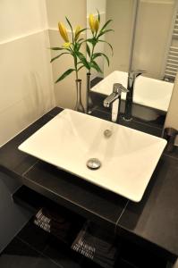 a white sink in a bathroom with a mirror at Chambre De Flore in Versailles