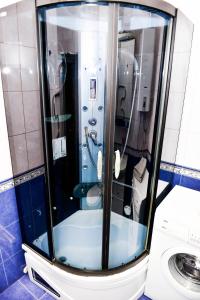ヴィボルグにあるW Apartament Krepostnaya 13のバスルーム(ガラス張りのシャワー、トイレ付)
