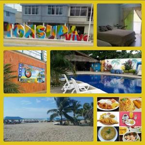 un collage de fotos de un complejo con piscina en Rio Suites, en Tonsupa