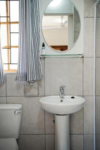 een badkamer met een wastafel, een spiegel en een toilet bij 870 on Riverview Drive in Mtubatuba