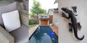 una casa con una statua di lucertola accanto a una piscina di Nyaleti Lodge a Hoedspruit