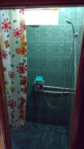 eine Dusche in einem Badezimmer mit Duschvorhang in der Unterkunft Hostel 48a in Tbilisi City