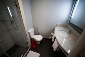a bathroom with a toilet and a sink and a shower at ibis Arapiraca in Arapiraca