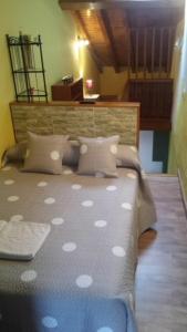 クエにあるLa Casina El Palaciuのベッドルーム1室(水玉の点が付いたベッド1台付)