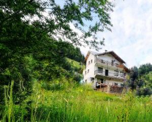 ein großes weißes Haus auf einem Hügel mit hohem Gras in der Unterkunft Kuma Lissa Guest House in Kozhari