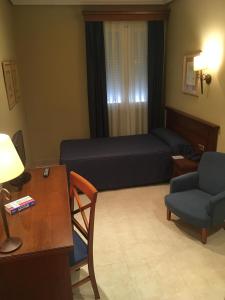 uma sala de estar com uma cama e uma mesa em Hotel Manolo Mayo em Los Palacios y Villafranca
