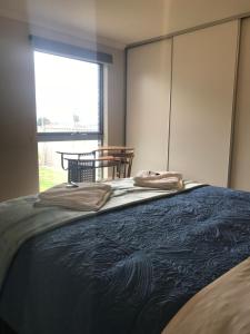 a bedroom with a bed with a blue blanket at Nisus View in Albany