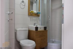 a bathroom with a white toilet and a sink at S-Apartmani Jagodina in Jagodina +88 photos