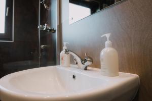 een wastafel met twee flessen zeep erop bij Greenbank Bed & Breakfast in Montrose +27 foto's