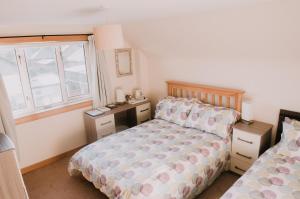 een slaapkamer met 2 bedden, een bureau en een raam bij Greenbank Bed & Breakfast in Montrose