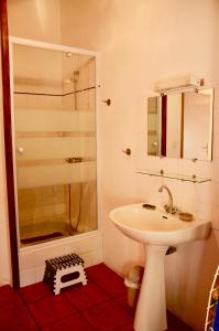 a bathroom with a sink and a shower at Gîte L'Abert in Asperjoc