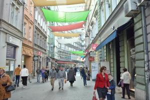 a group of people walking down a shopping street at Apartment Nejra in Sarajevo