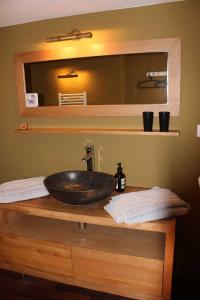 La salle de bains est pourvue d'un lavabo et d'un miroir. dans l'établissement Maison des Bois, à Bièvres