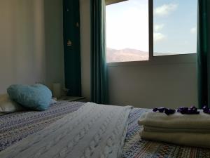 a bedroom with a bed with a large window at THE HAPPINESS PENTHOUSE Dream Holiday at 100m Beach in Candelaria