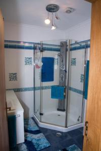 y baño con ducha y lavamanos. en ZiZis Place, en Santa Cruz