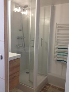 a shower with a glass door in a bathroom at 18 Rue de la Corvette in Saint-Palais-sur-Mer +15 photos