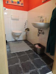bagno con lavandino e servizi igienici di Rüf Stefanie ad Au im Bregenzerwald