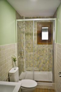 y baño con ducha, aseo y lavamanos. en El Rincón de Elsa VuT AV296, en Guisando