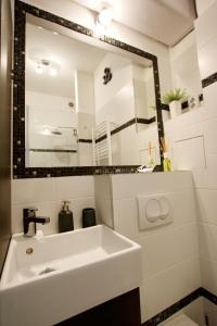 ブダペストにあるStandard Apartment by Hi5 - Nagymező 11のバスルーム(白い洗面台、鏡付)