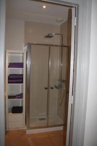 a shower with a glass door in a bathroom at Appt Hotel republique in Lille