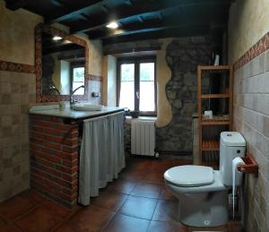 a bathroom with a toilet and a sink at El Cuetu in Posada +46 photos