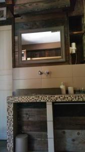 モリヨンにあるシャンブレス ドテス シャレー デ ラ ソースのバスルーム(洗面台、鏡付)