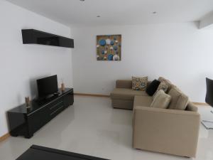 a living room with a couch and a tv at TEJO HOUSE RIVER Lisbon (Cacilhas) in Almada