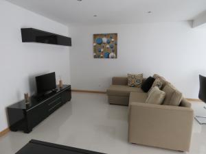 Una sala de estar con un sofá y un televisor. en TEJO HOUSE RIVER Lisbon (Cacilhas), en Almada