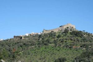 um castelo no topo de uma colina com árvores em casa do castelo em Alegrete