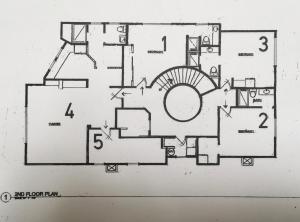 a drawing of a floor plan of a house at Entire Second Flr - Santa Monica Luxury Roman Villa in Los Angeles